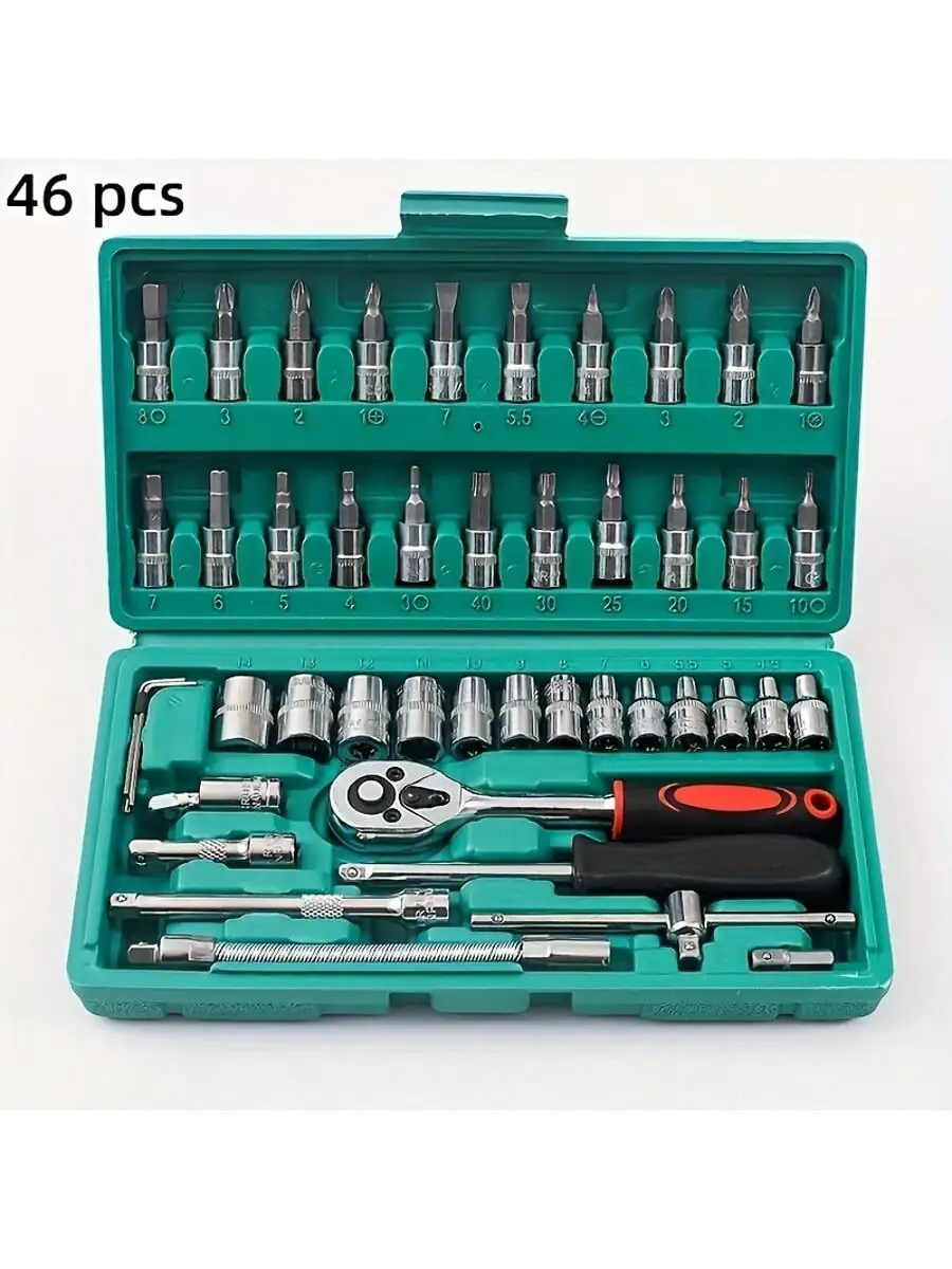 Home Improvement And Tools - 46-częściowy zestaw kluczy nasadowych z grzechotką